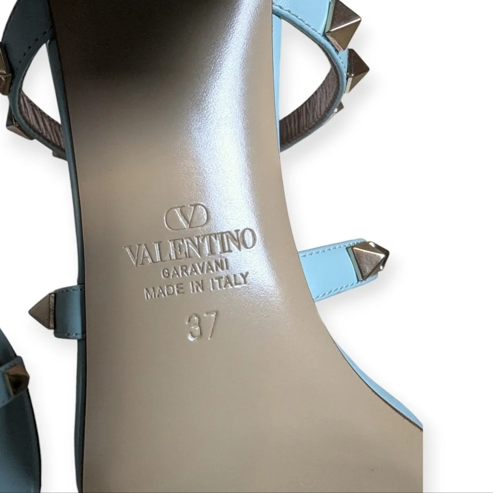 Valentino Garavani Rockstud 60 Caged Block-Heel Slide Sandals Size 7 Acquamarina - Picture 5 of 13